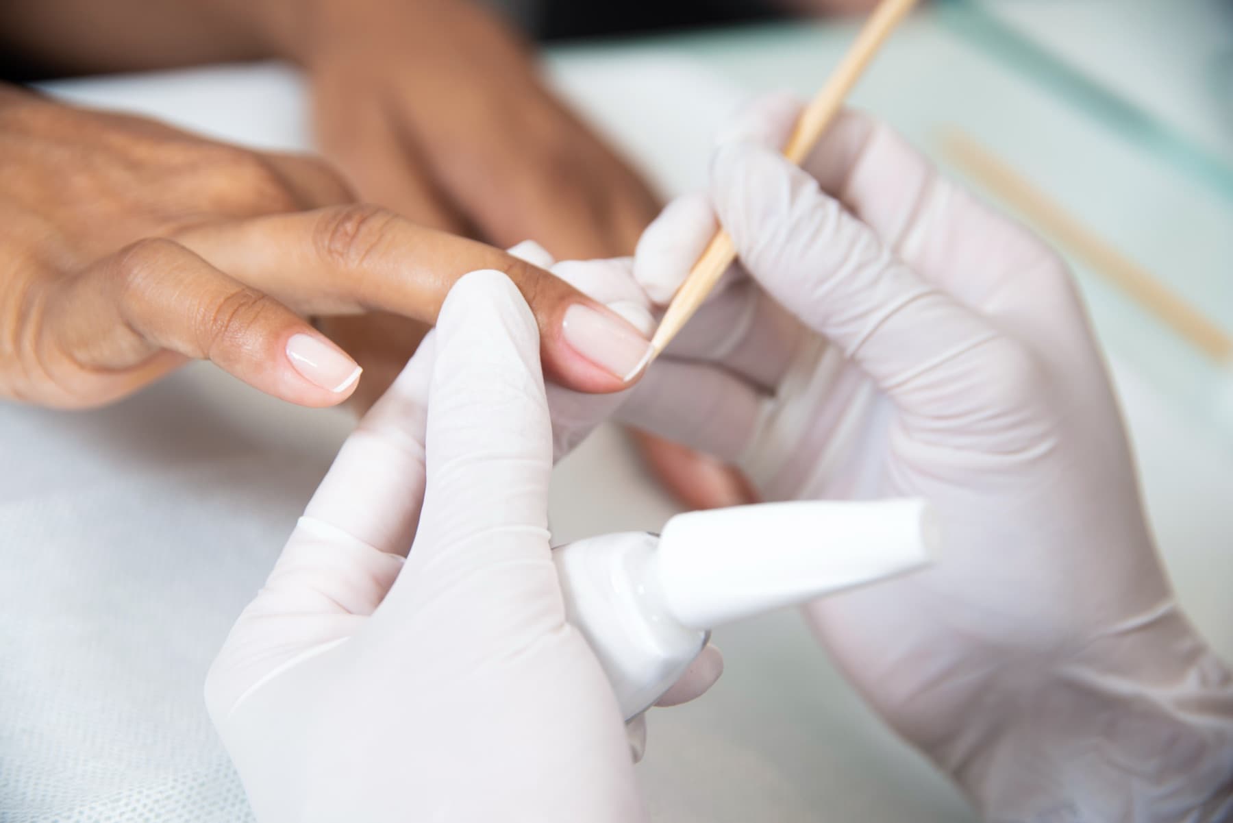 A nail extension being shaped by hand at Glory's ladies-only salon on Waterfield Road, Bandra West